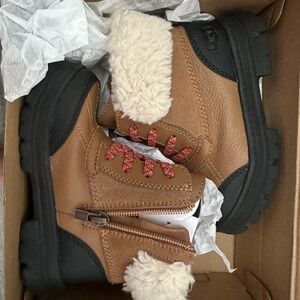 UGG Tan and Black Boots with Cream Fur